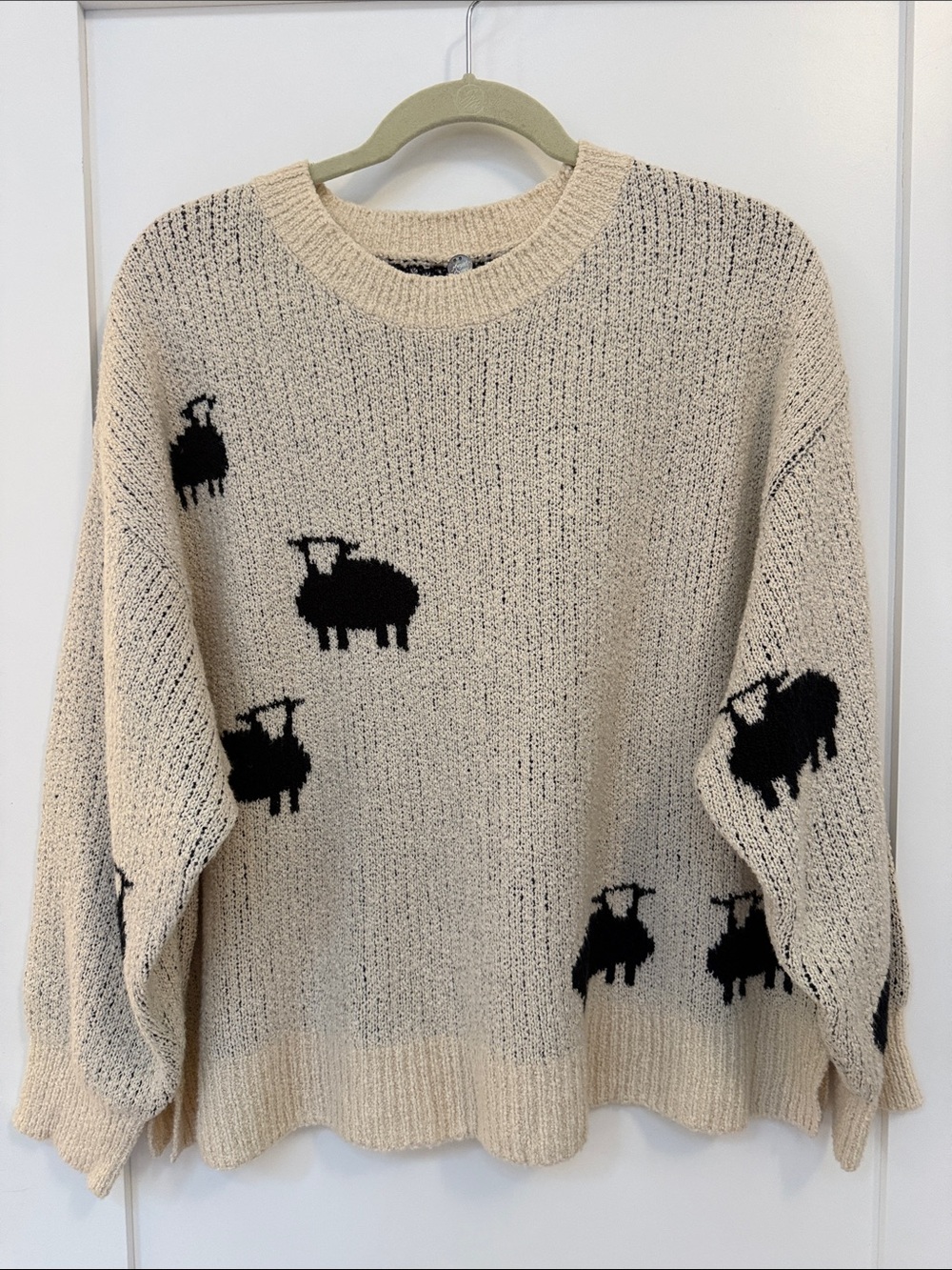 Margaret O'Leary Cream and Black Textured Knit Sheep Sweater